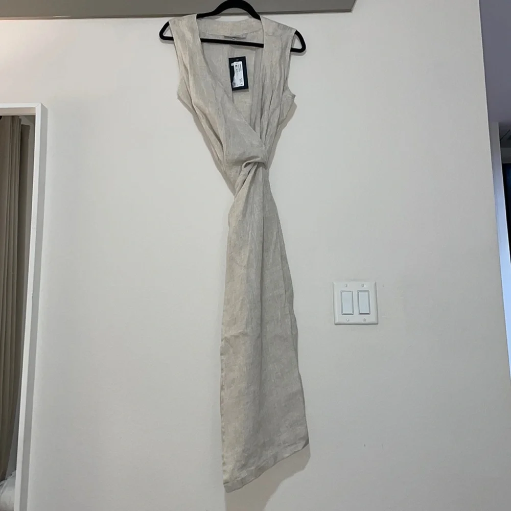 Bryn Walker Diana 100% Linen Wrap Maxi Dress in Natural SZ M NWT